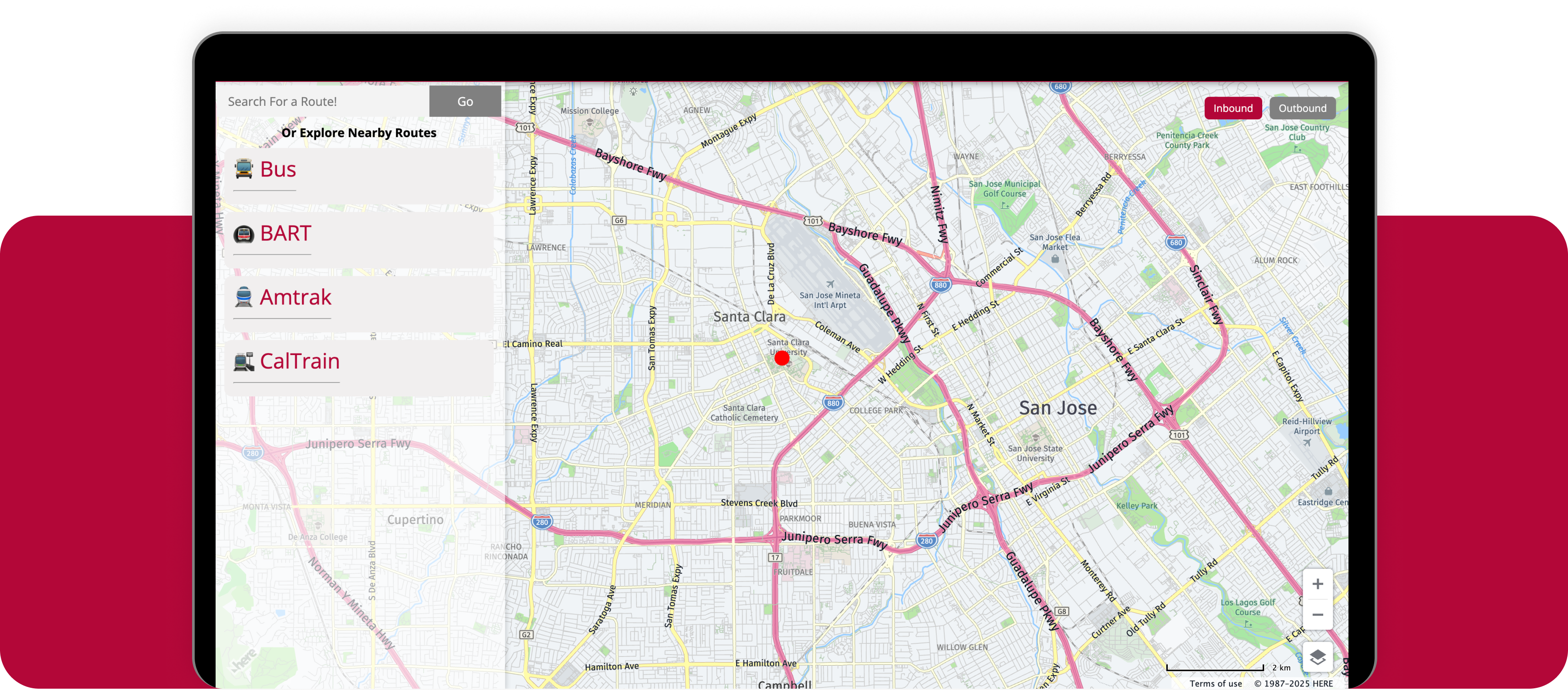 Interactive map showing transit routes
